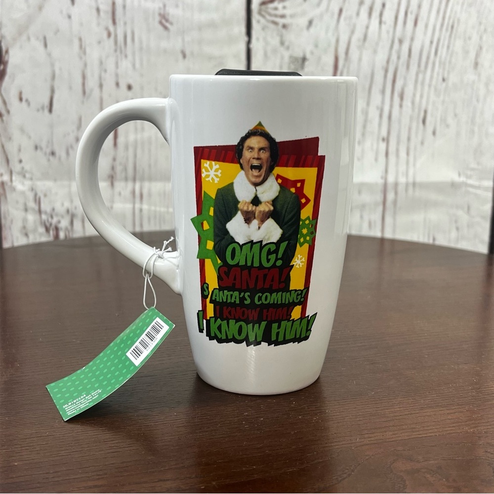ELF Will Ferell White Holiday 'OMG! Santa!' Graphic Ceramic Travel Souvenir Mug